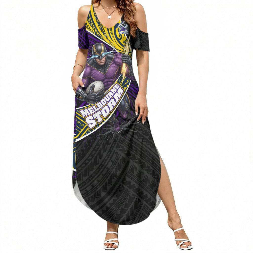 Melbourne Storm Rugby Summer Maxi Dress Tribal Polynesian Power Art - Lightning Mascot