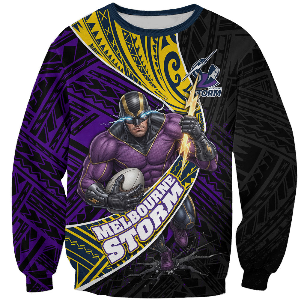 Melbourne Storm Rugby Sweatshirt Tribal Polynesian Power Art - Lightning Mascot
