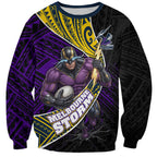 Melbourne Storm Rugby Sweatshirt Tribal Polynesian Power Art - Lightning Mascot