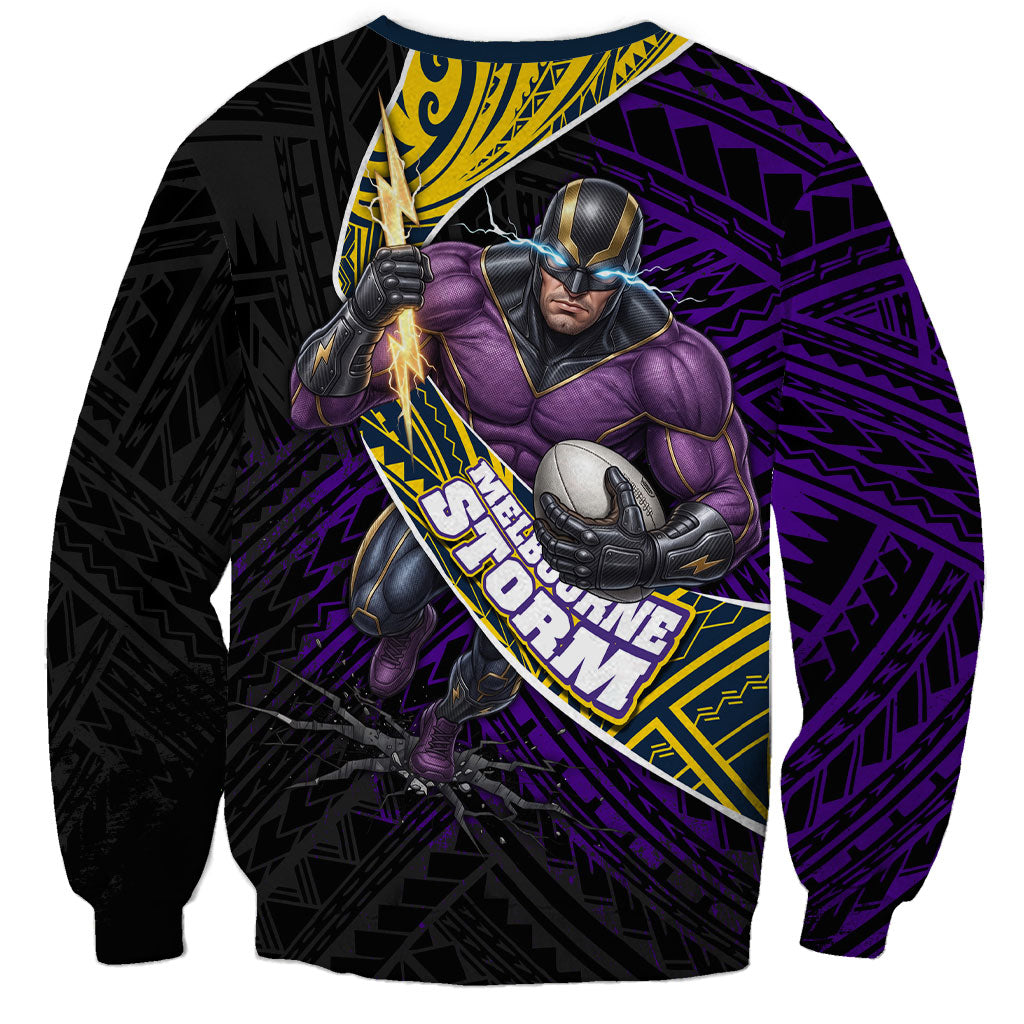 Melbourne Storm Rugby Sweatshirt Tribal Polynesian Power Art - Lightning Mascot