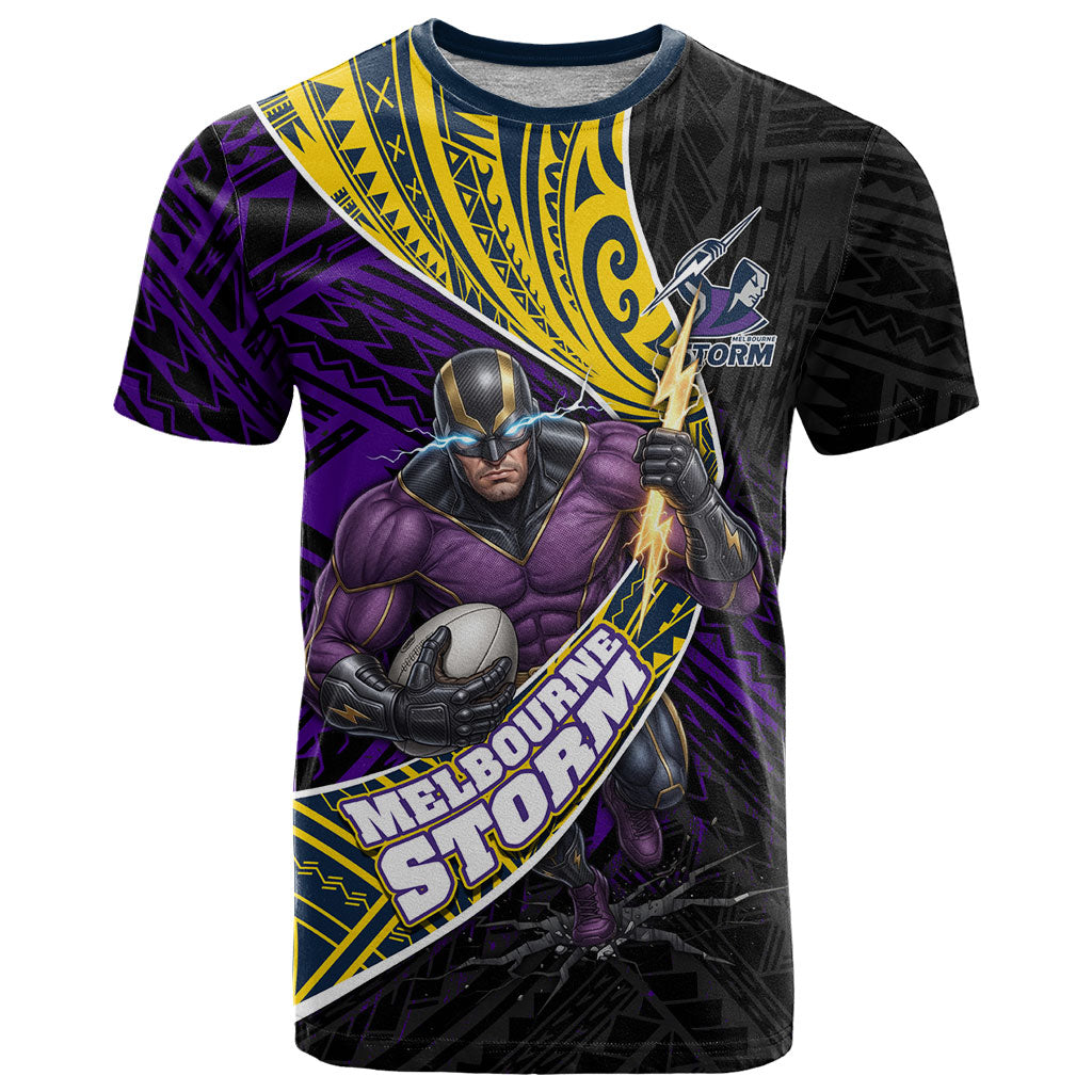 Melbourne Storm Rugby T Shirt Tribal Polynesian Power Art - Lightning Mascot