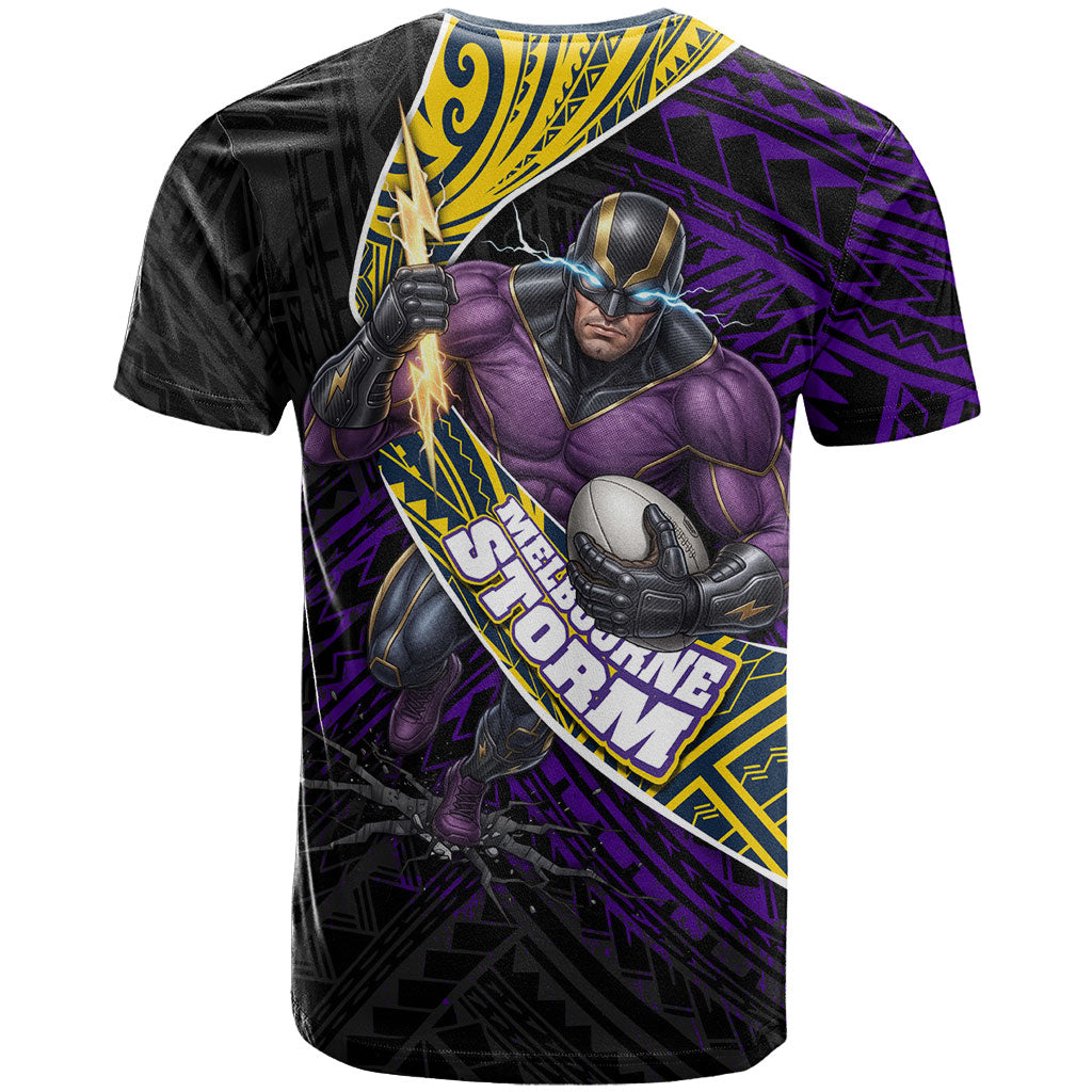 Melbourne Storm Rugby T Shirt Tribal Polynesian Power Art - Lightning Mascot