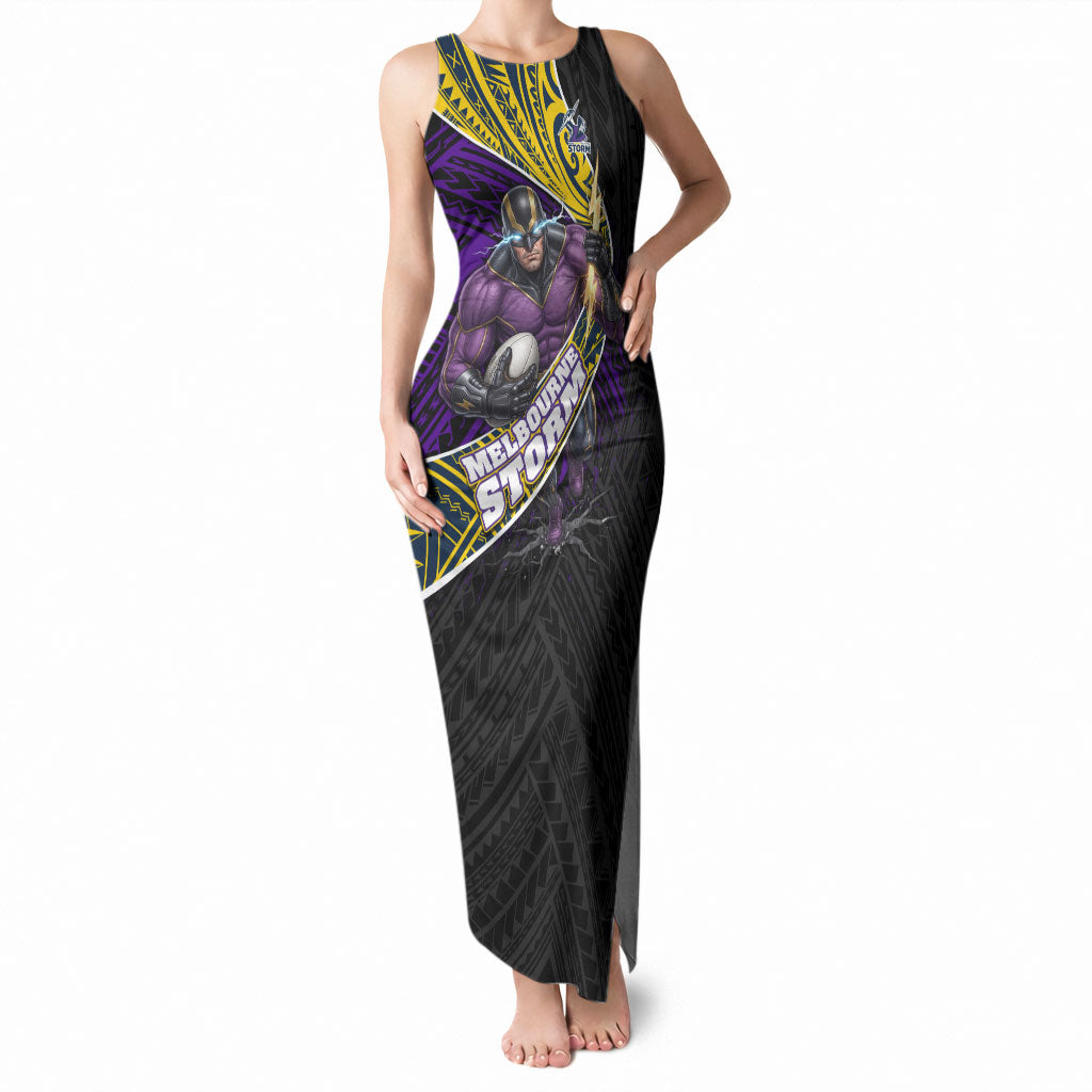Melbourne Storm Rugby Tank Maxi Dress Tribal Polynesian Power Art - Lightning Mascot