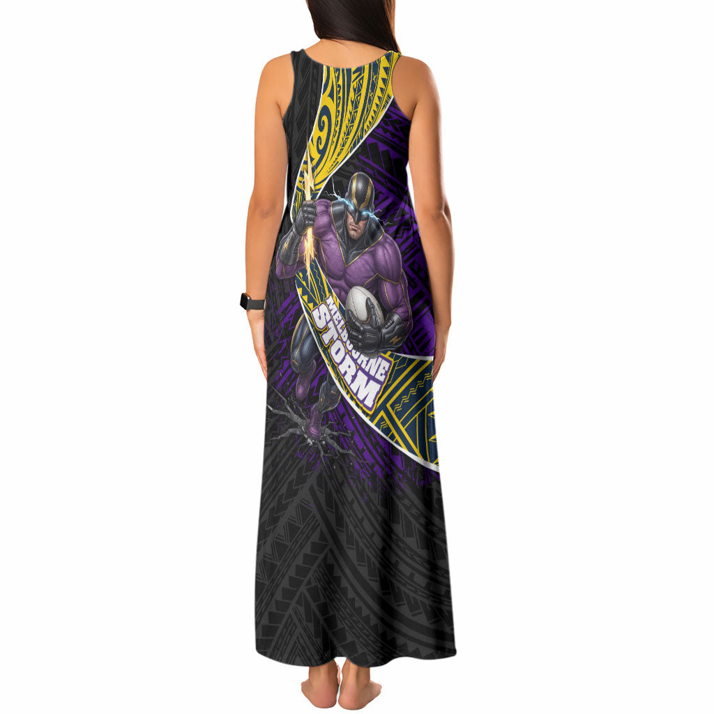 Melbourne Storm Rugby Tank Maxi Dress Tribal Polynesian Power Art - Lightning Mascot