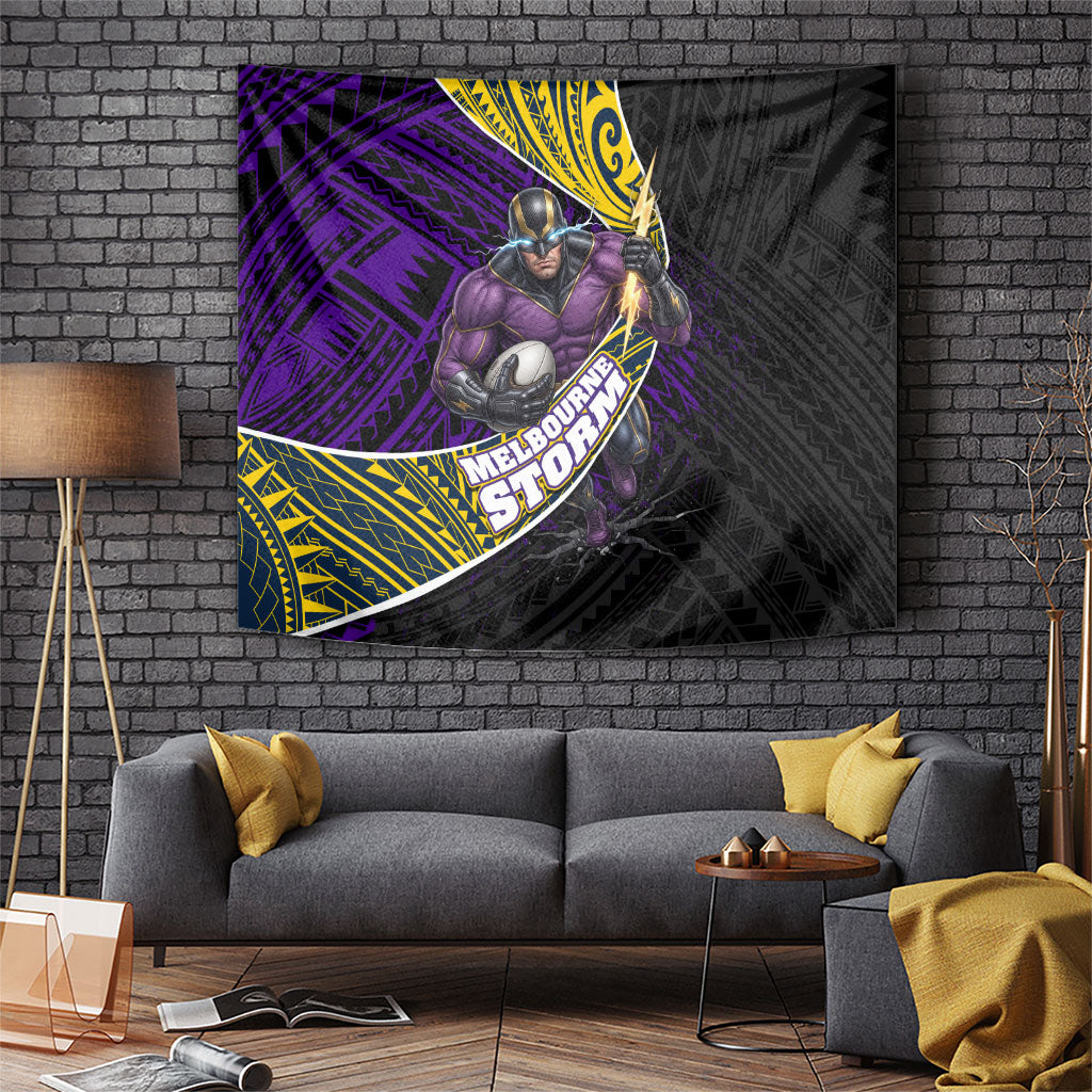 Melbourne Storm Rugby Tapestry Tribal Polynesian Power Art - Lightning Mascot