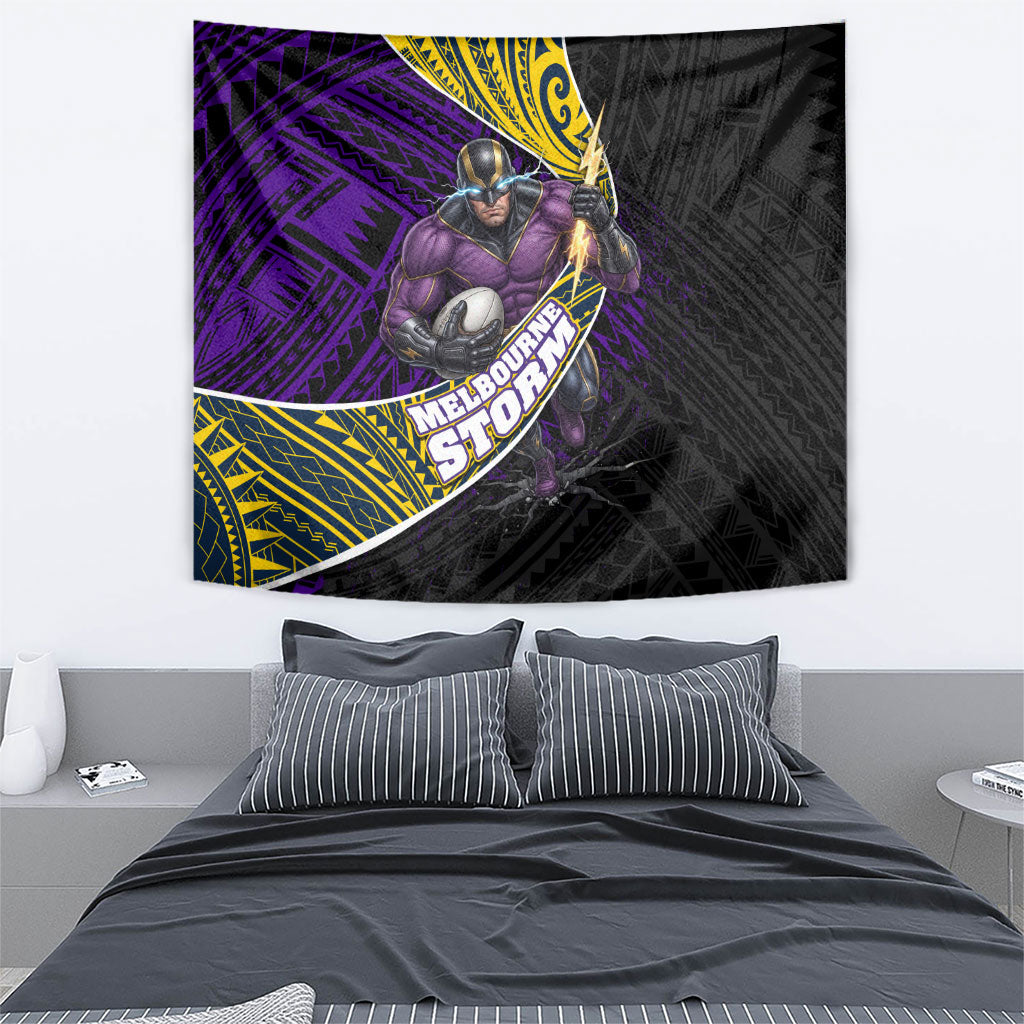 Melbourne Storm Rugby Tapestry Tribal Polynesian Power Art - Lightning Mascot