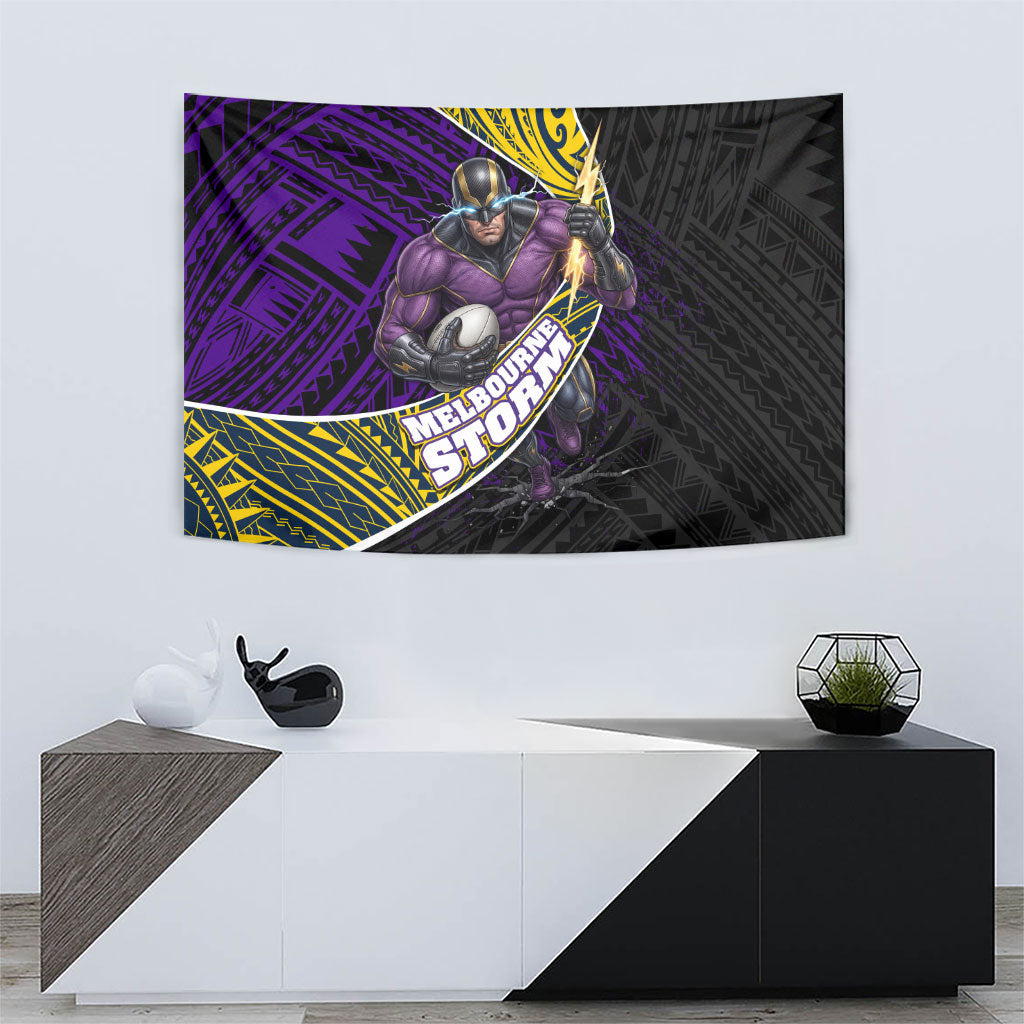 Melbourne Storm Rugby Tapestry Tribal Polynesian Power Art - Lightning Mascot