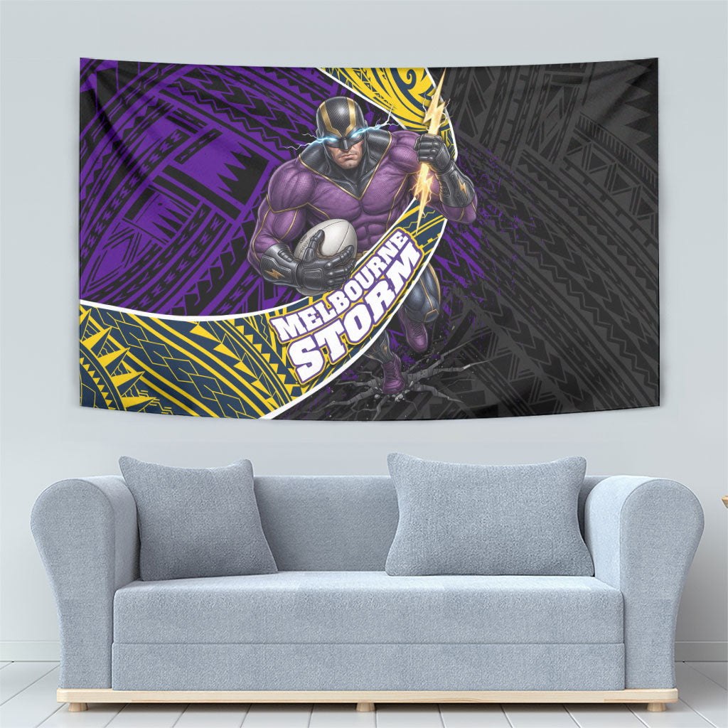 Melbourne Storm Rugby Tapestry Tribal Polynesian Power Art - Lightning Mascot