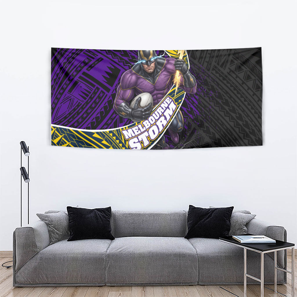 Melbourne Storm Rugby Tapestry Tribal Polynesian Power Art - Lightning Mascot