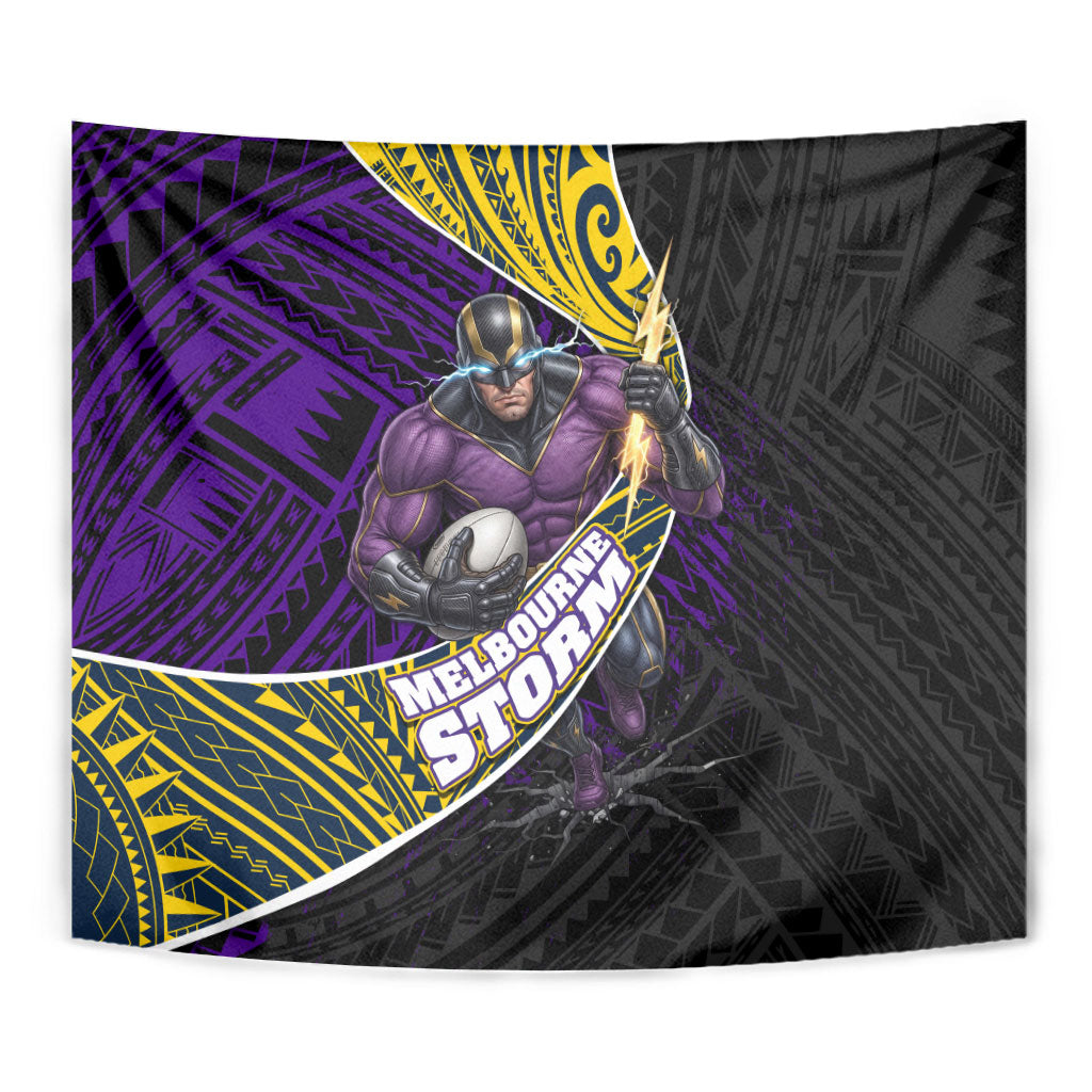 Melbourne Storm Rugby Tapestry Tribal Polynesian Power Art - Lightning Mascot