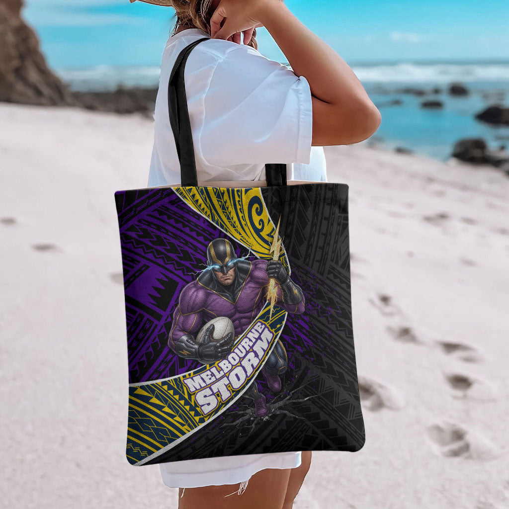 Melbourne Storm Rugby Tote Bag Tribal Polynesian Power Art - Lightning Mascot