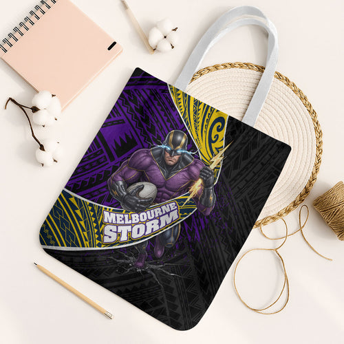 Melbourne Storm Rugby Tote Bag Tribal Polynesian Power Art - Lightning Mascot