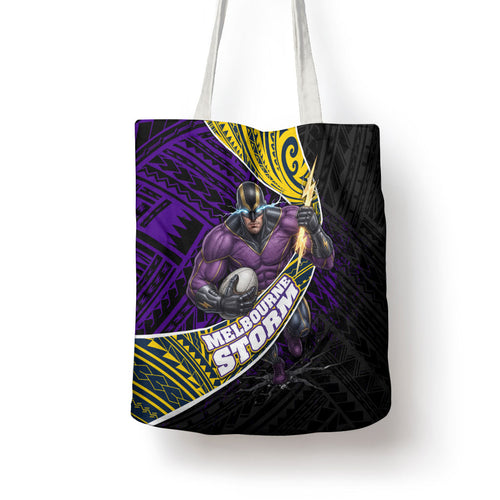 Melbourne Storm Rugby Tote Bag Tribal Polynesian Power Art - Lightning Mascot