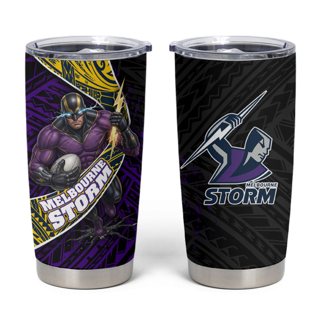 Melbourne Storm Rugby Tumbler Cup Tribal Polynesian Power Art - Lightning Mascot