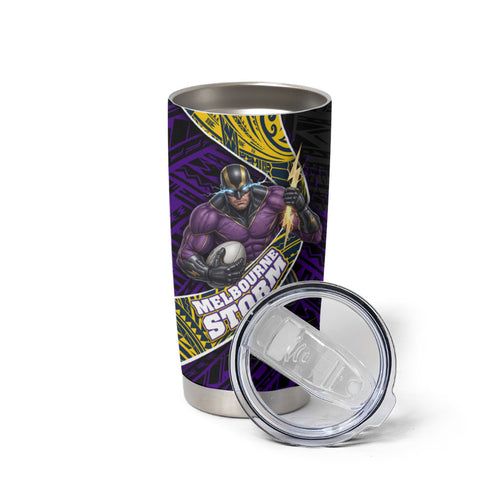 Melbourne Storm Rugby Tumbler Cup Tribal Polynesian Power Art - Lightning Mascot