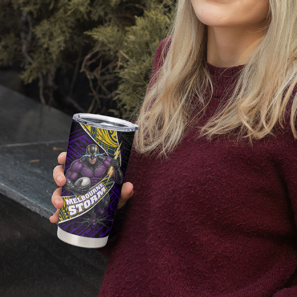 Melbourne Storm Rugby Tumbler Cup Tribal Polynesian Power Art - Lightning Mascot