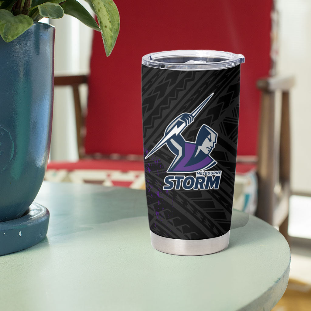 Melbourne Storm Rugby Tumbler Cup Tribal Polynesian Power Art - Lightning Mascot