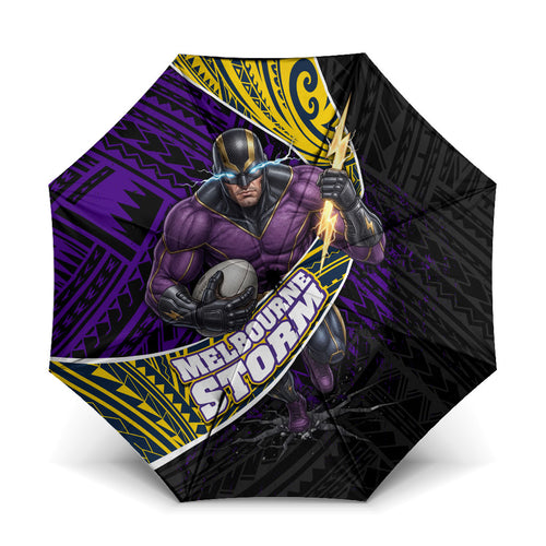 Melbourne Storm Rugby Umbrella Tribal Polynesian Power Art - Lightning Mascot