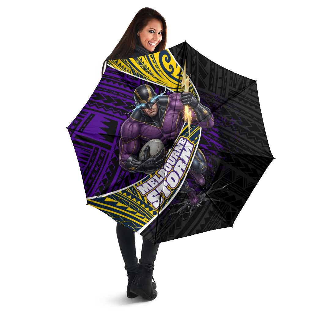 Melbourne Storm Rugby Umbrella Tribal Polynesian Power Art - Lightning Mascot