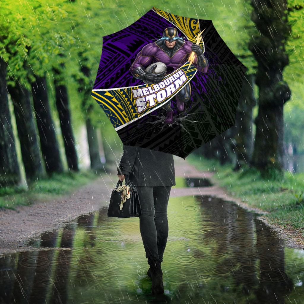 Melbourne Storm Rugby Umbrella Tribal Polynesian Power Art - Lightning Mascot