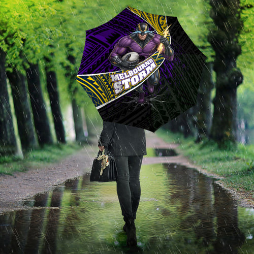 Melbourne Storm Rugby Umbrella Tribal Polynesian Power Art - Lightning Mascot