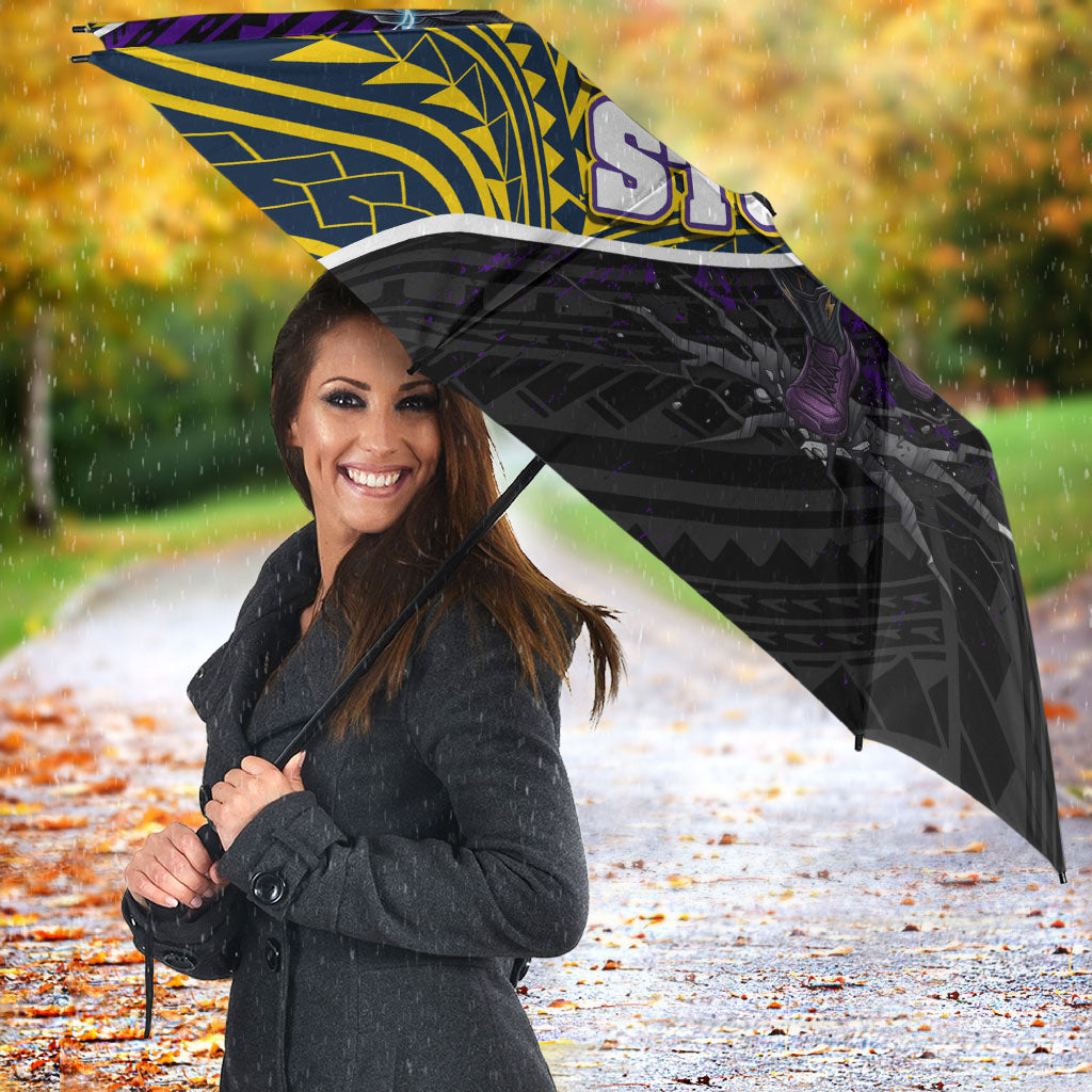 Melbourne Storm Rugby Umbrella Tribal Polynesian Power Art - Lightning Mascot
