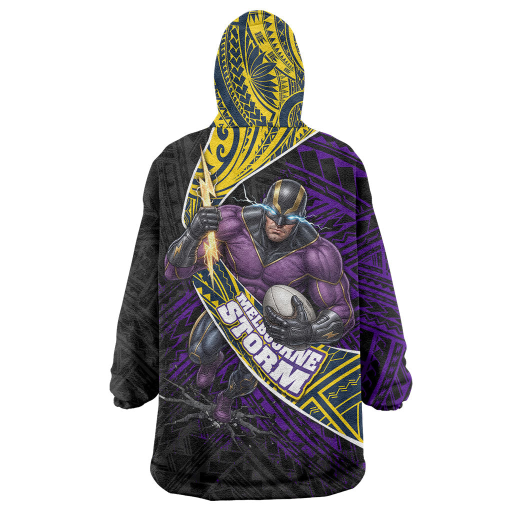 Melbourne Storm Rugby Wearable Blanket Hoodie Tribal Polynesian Power Art - Lightning Mascot
