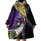 Melbourne Storm Rugby Wearable Blanket Hoodie Tribal Polynesian Power Art - Lightning Mascot