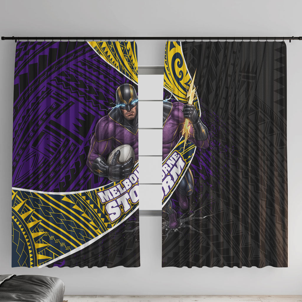 Melbourne Storm Rugby Window Curtain Tribal Polynesian Power Art - Lightning Mascot