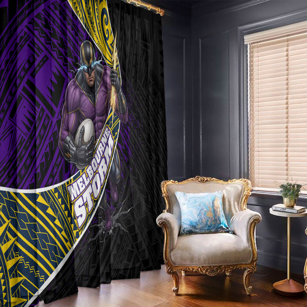 Melbourne Storm Rugby Window Curtain Tribal Polynesian Power Art - Lightning Mascot
