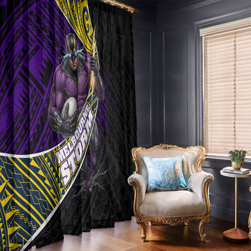 Melbourne Storm Rugby Window Curtain Tribal Polynesian Power Art - Lightning Mascot