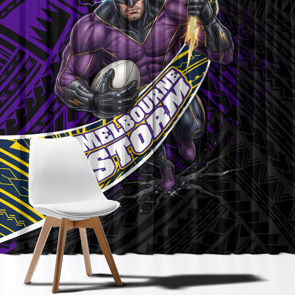 Melbourne Storm Rugby Window Curtain Tribal Polynesian Power Art - Lightning Mascot