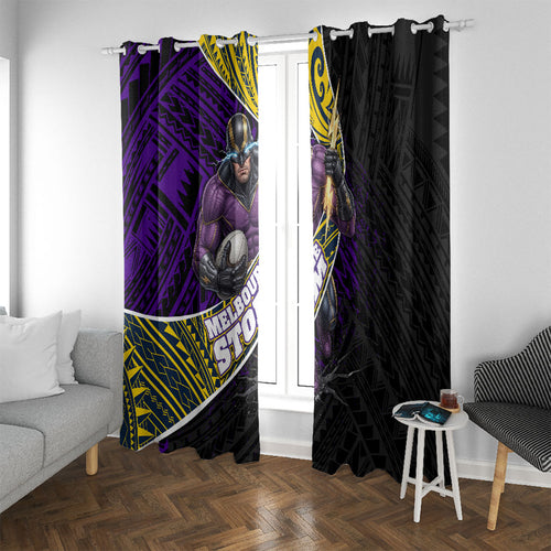 Melbourne Storm Rugby Window Curtain Tribal Polynesian Power Art - Lightning Mascot