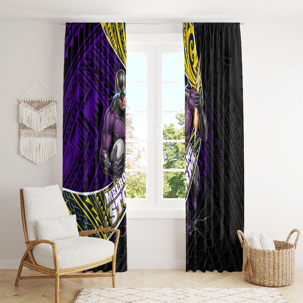 Melbourne Storm Rugby Window Curtain Tribal Polynesian Power Art - Lightning Mascot