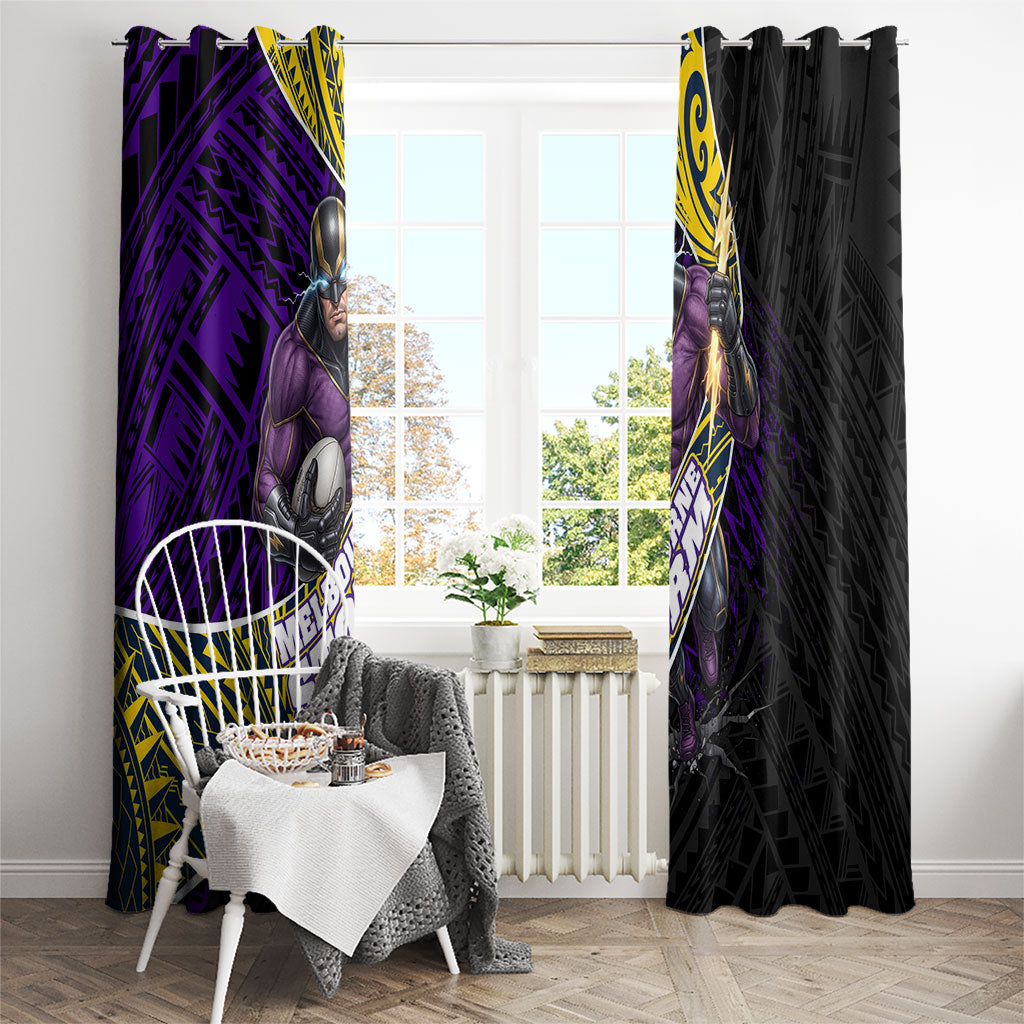 Melbourne Storm Rugby Window Curtain Tribal Polynesian Power Art - Lightning Mascot