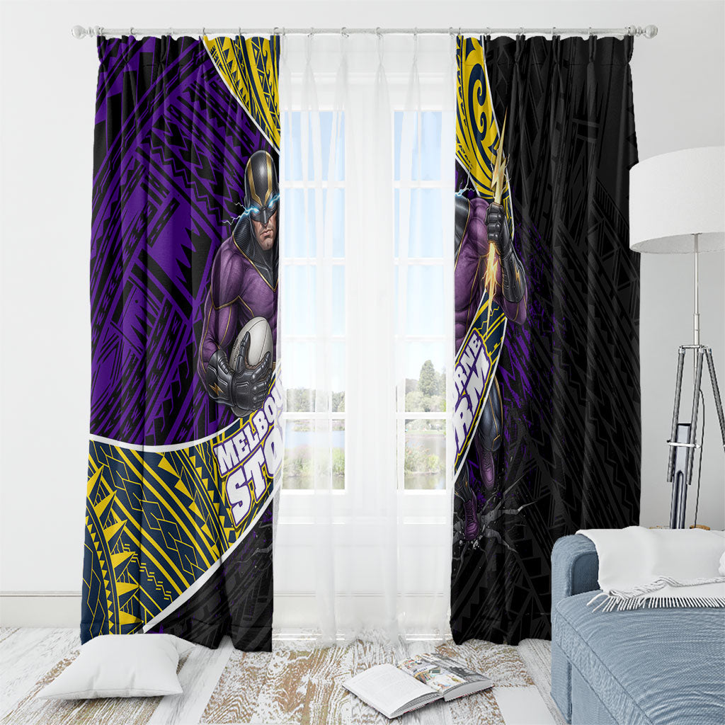 Melbourne Storm Rugby Window Curtain Tribal Polynesian Power Art - Lightning Mascot