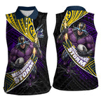 Melbourne Storm Rugby Women Sleeveless Polo Shirt Tribal Polynesian Power Art - Lightning Mascot