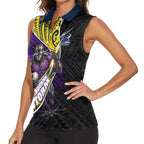 Melbourne Storm Rugby Women Sleeveless Polo Shirt Tribal Polynesian Power Art - Lightning Mascot