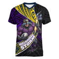 Melbourne Storm Rugby Women V-Neck T-Shirt Tribal Polynesian Power Art - Lightning Mascot