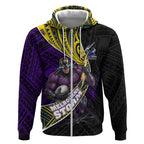 Melbourne Storm Rugby Zip Hoodie Tribal Polynesian Power Art - Lightning Mascot