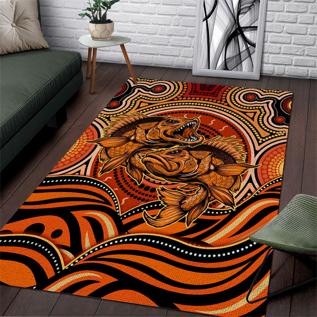 Barramundi Fish Area Rug Aboriginal Dot Art Indigenous Pattern