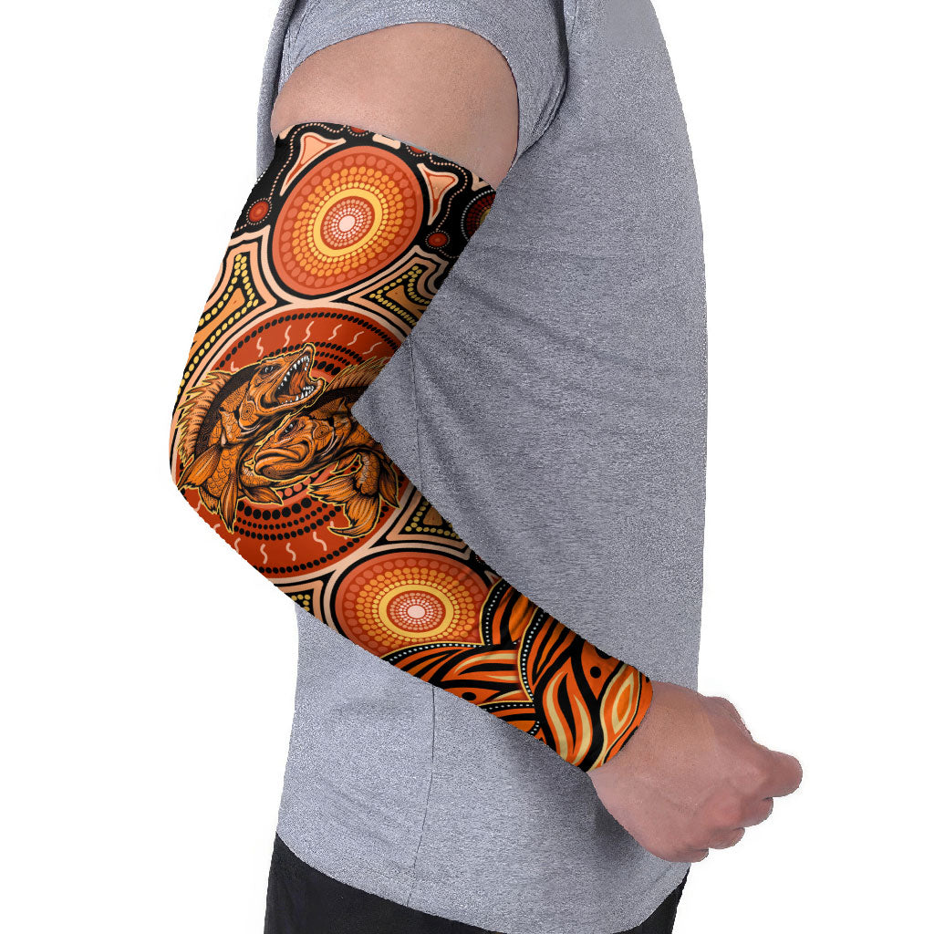 Barramundi Fish Arm Sleeves Aboriginal Dot Art Indigenous Pattern