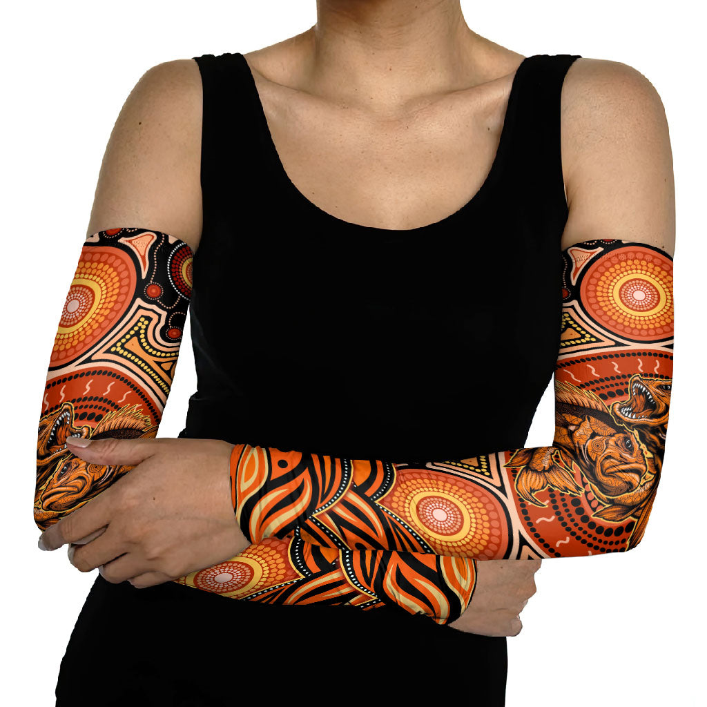 Barramundi Fish Arm Sleeves Aboriginal Dot Art Indigenous Pattern