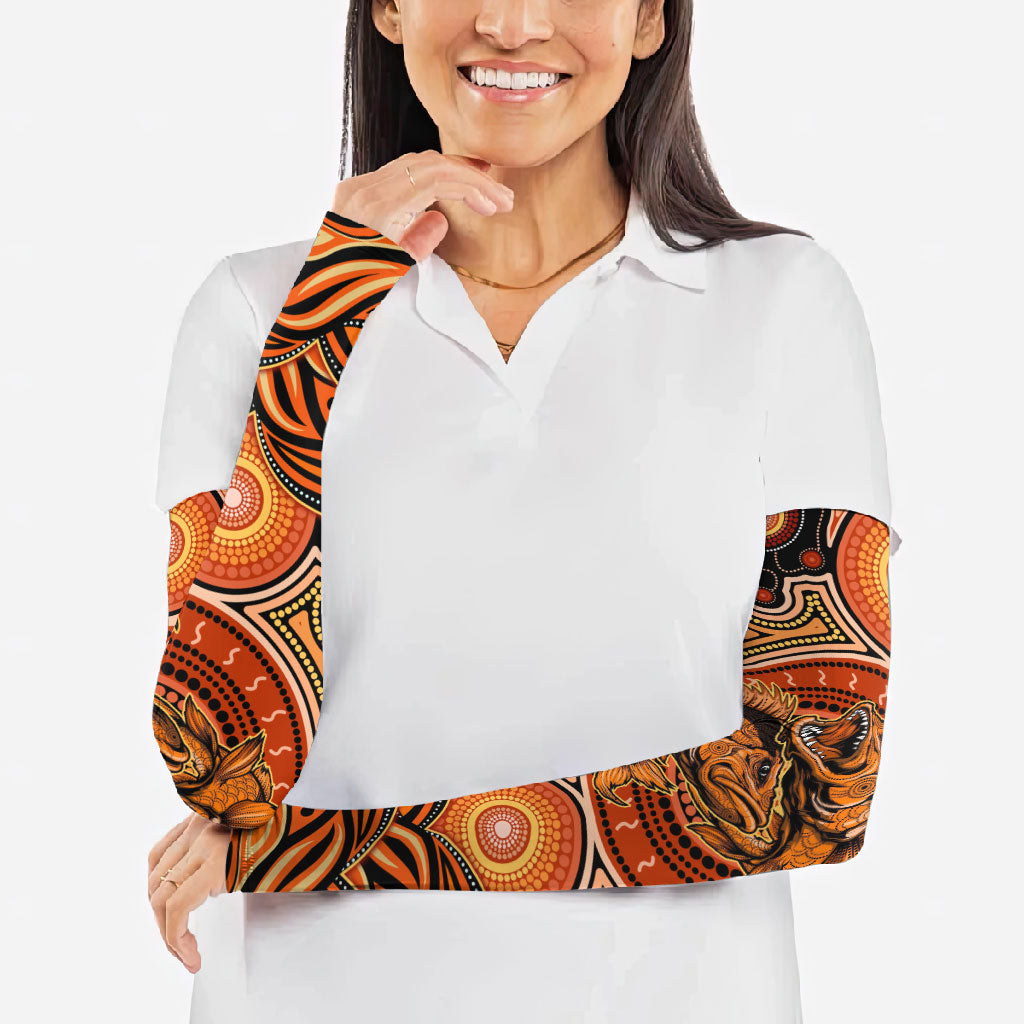 Barramundi Fish Arm Sleeves Aboriginal Dot Art Indigenous Pattern