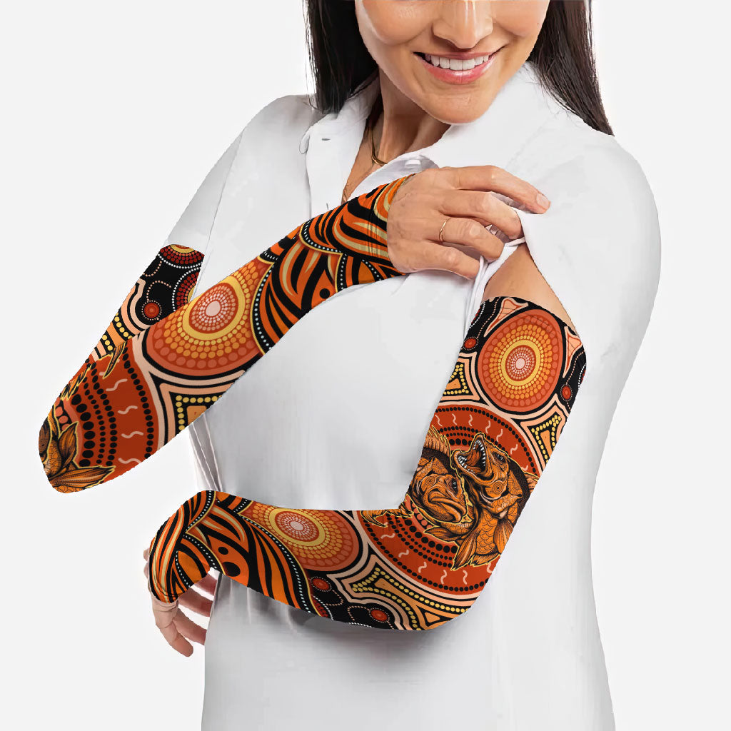 Barramundi Fish Arm Sleeves Aboriginal Dot Art Indigenous Pattern