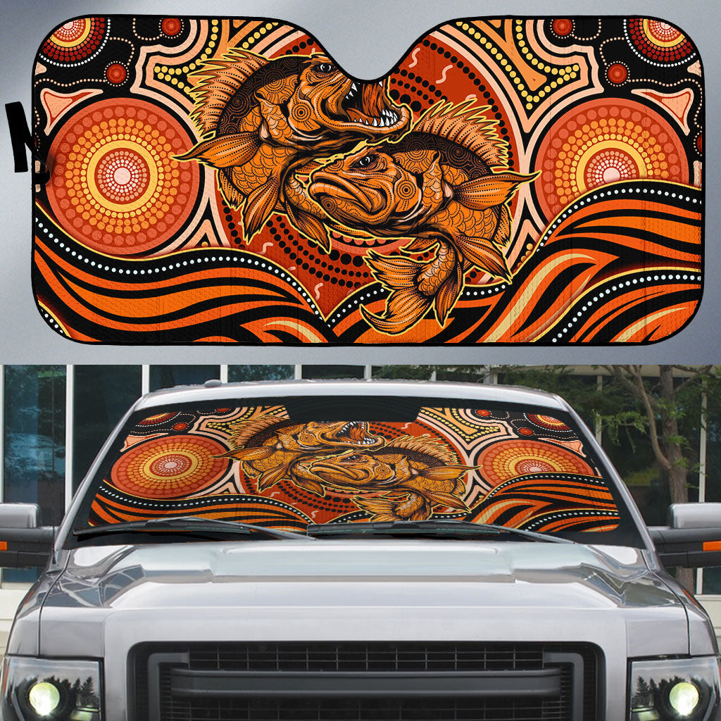 Barramundi Fish Auto Sun Shade Aboriginal Dot Art Indigenous Pattern