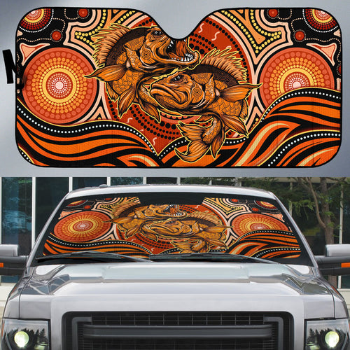 Barramundi Fish Auto Sun Shade Aboriginal Dot Art Indigenous Pattern