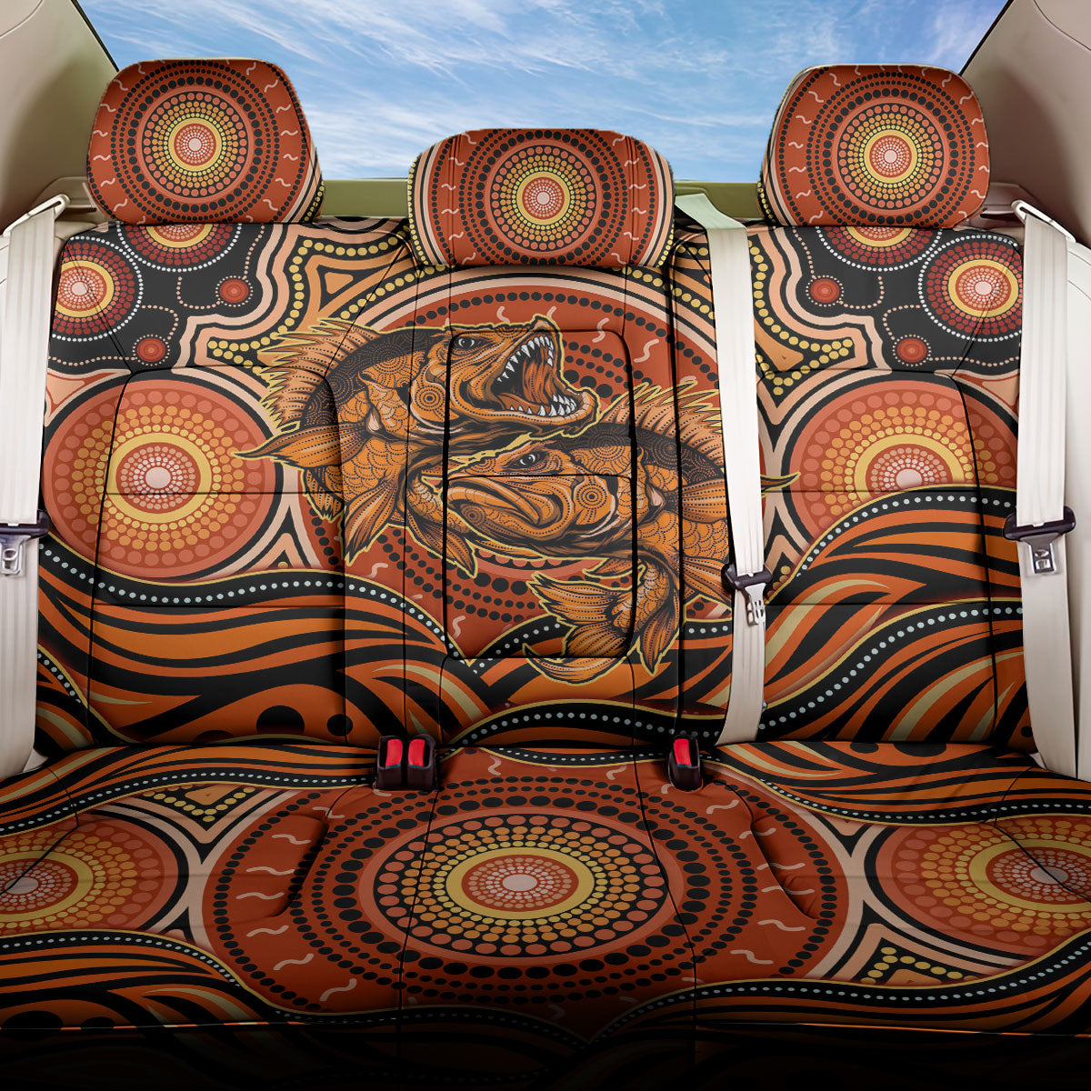 Barramundi Fish Back Car Seat Cover Aboriginal Dot Art Indigenous Pattern