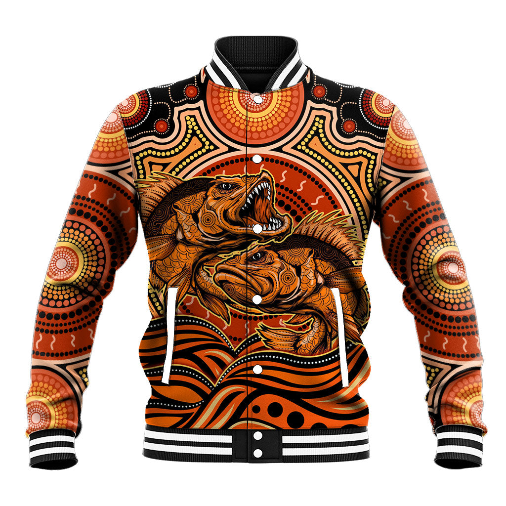 Barramundi Fish Baseball Jacket Aboriginal Dot Art Indigenous Pattern