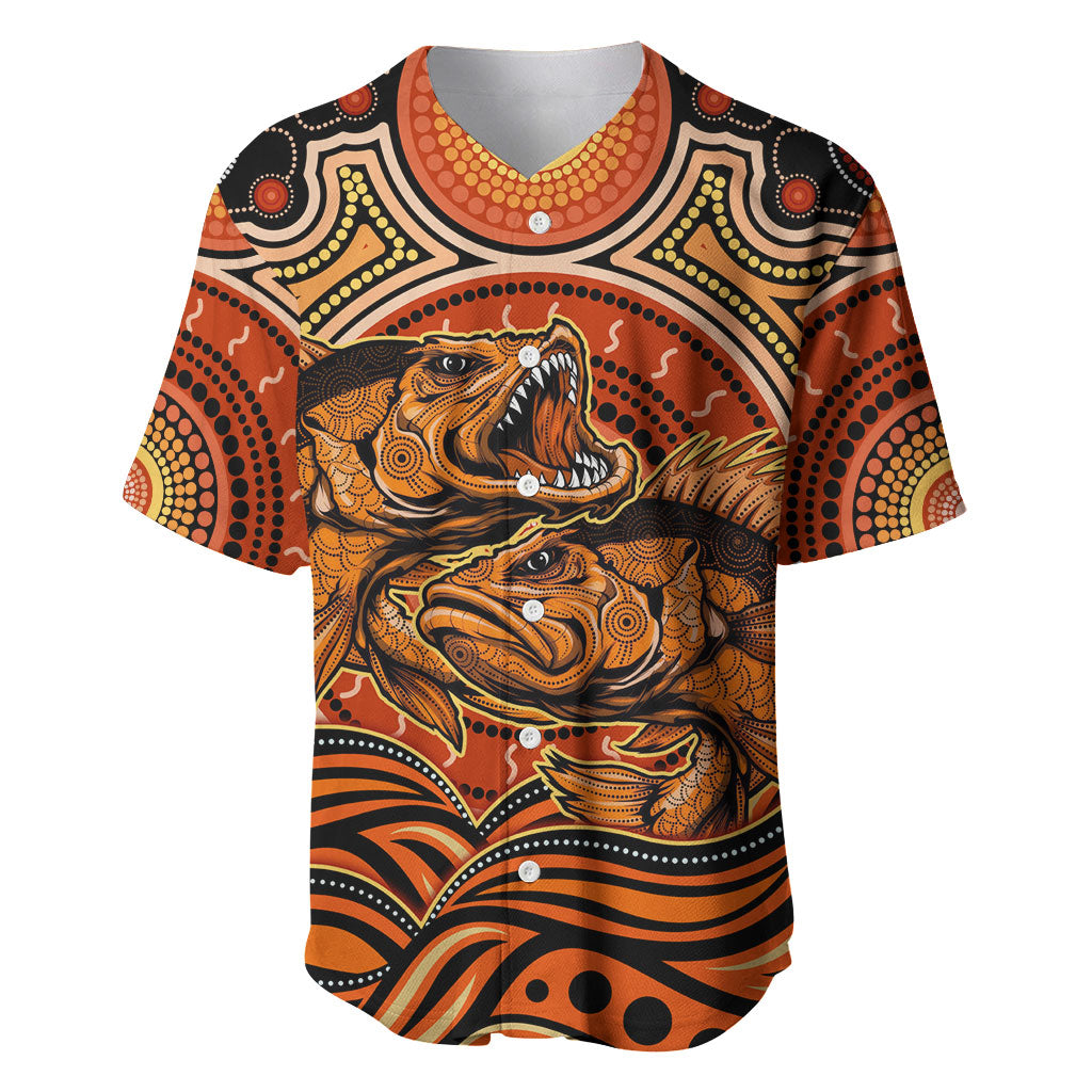 Barramundi Fish Baseball Jersey Aboriginal Dot Art Indigenous Pattern